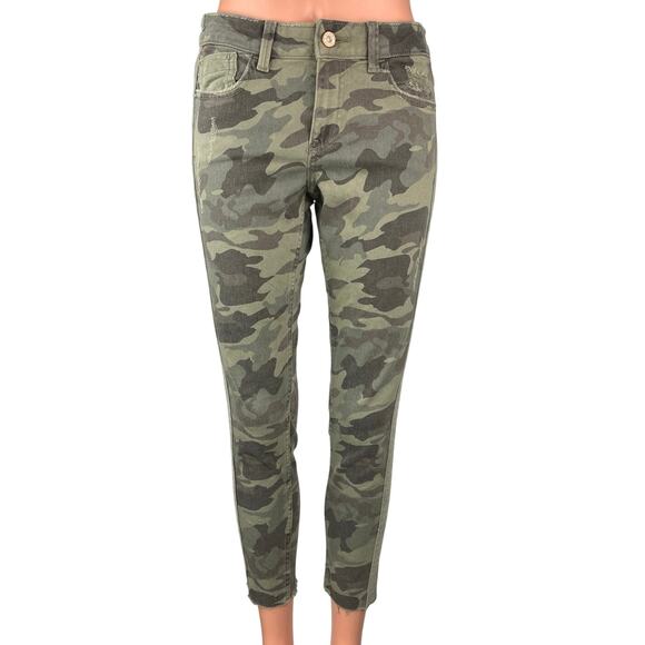 Zara Women's Green Camo Z1975 Mid Rise Military Army Cropped Denim Jeans Size 4 - Picture 1 of 6